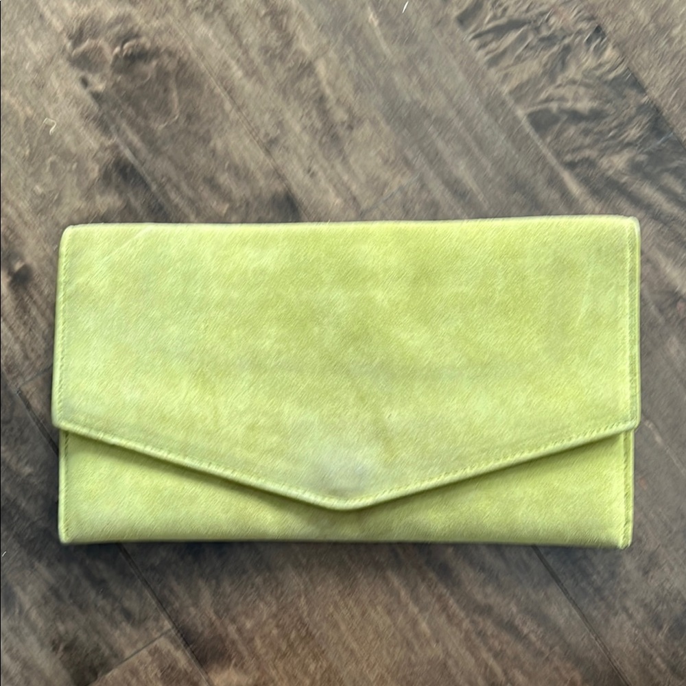 Cole Haan Lime Green Clutch with Textured Fabric and Envelope Flap